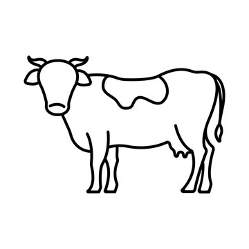 Cow linear icon. Simplified image of cattle. Vector illustration for labeling dairy products