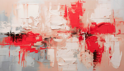 Abstract oil painting white, red, cream orange brush strokes, background, wallpaper, paint texture, bold art, expressive artwork, fine realistic detail, modern style, evoking vibrant emotions