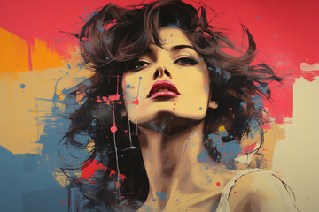 Retro Grunge Woman in Pop Art Collage