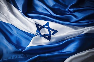 Fotobehang Close-up view of the Israeli flag with a Star of David, patriotic concept. © Irina