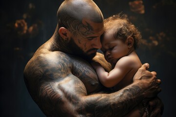 A father cradling his newborn baby in his arms