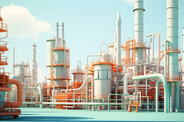 Obraz premium Futuristic hydrogen, petroleum, chemical or ammonia industrial plant. Industrial zone with storage tanks and pipelines