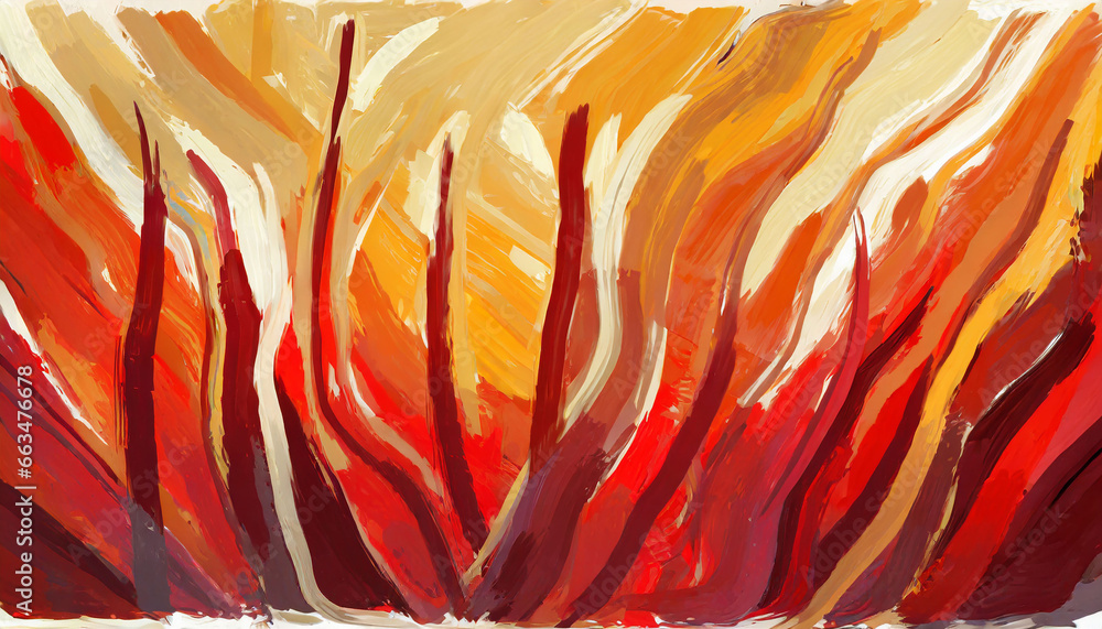 Wall mural digital oil paint brush abstract background red orange