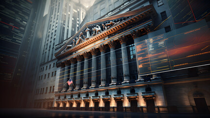 Stock market building lighting in the night, official place for selling stocks illustration, colonies 
