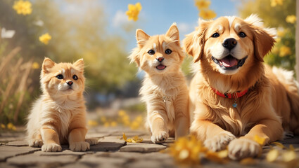 Explore the adorable world of pet companionship in our stock image. Witness the playful harmony...