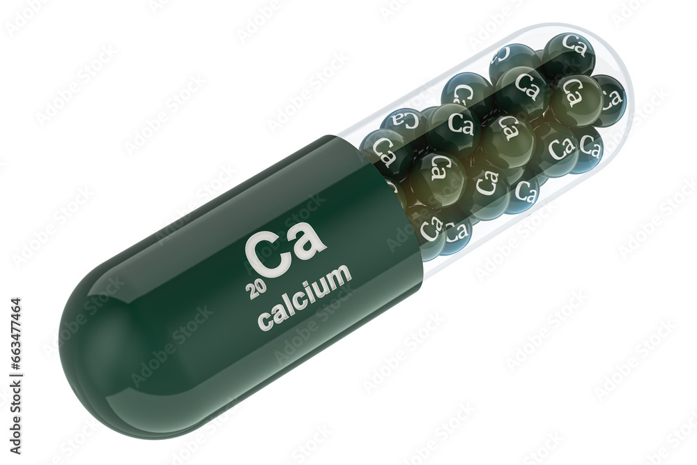Poster capsule with ca, calcium. 3d rendering isolated on transparent background