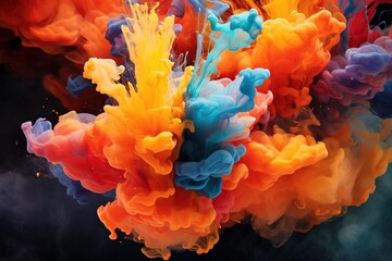 Splashes of colorful ink floating in a zero-gravity environment