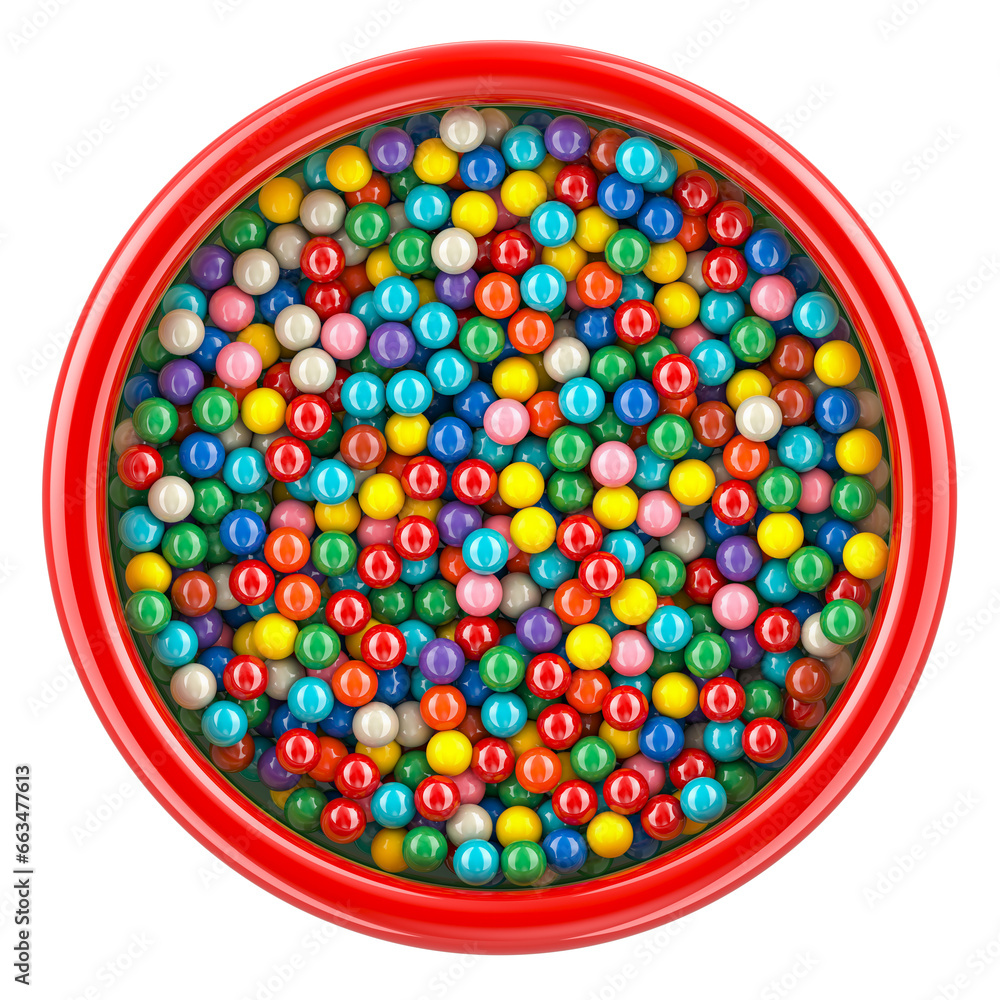 Poster inflatable ball pool with colors balls, top view. 3d rendering isolated on transparent background