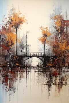 A painting of a bridge over a body of water, AI