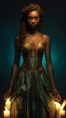 Afro woman in dress with candle