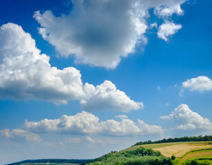 Fototapeta na wymiar Sunny Day with Puffy Clouds