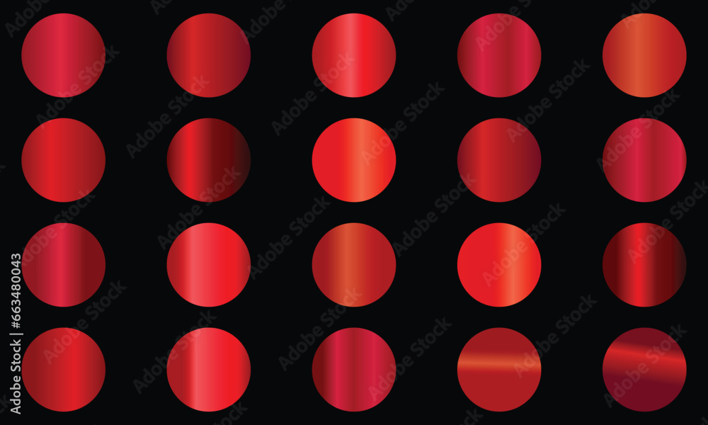 Poster abstract vector set of red metallic gradients. red gradient set on black background. swatches collec