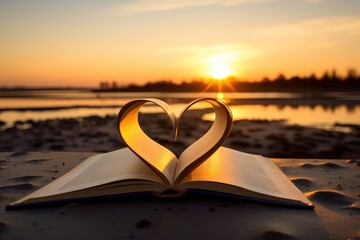 An open book with a heart-shaped cutout
