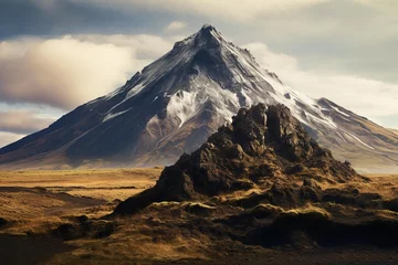 Foto auf Alu-Dibond Volcanic mountain peak surrounded by a field of hardened lava and ash © Dan
