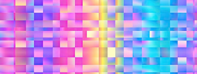 Seamless 80s holographic pink and blue plastic jelly plexiglass square geometric cubes background texture. Iridescent abstract neon webpunk vaporwave aesthetic surreal pattern