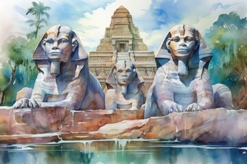 Enigmatic sphinxes posing riddles to test the minds of adventurers - Generative AI