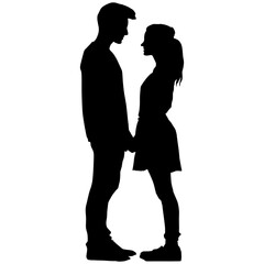 Silhouette of a young couple in love