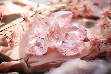 Morganite placed delicately on pink rose petals
