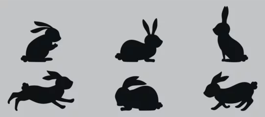 Foto op Aluminium black icons of hares. Vector on a gray background © Dima