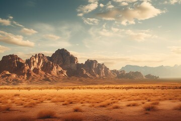 Fototapeta na wymiar Rocky desert mountains in golden afternoon light