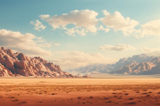 Rocky desert mountains in golden afternoon light