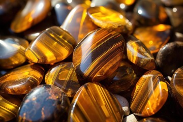 Tiger&acirc;&euro;&trade;s Eye crystals in natural sunlight, bringing out golden striations
