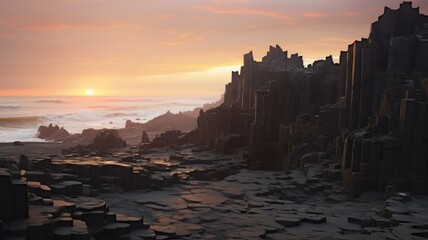 Obraz premium A stunning sunset over a rocky beach