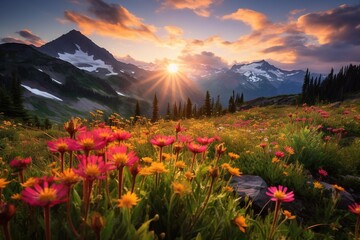 Vibrant wildflowers on a mountain meadow