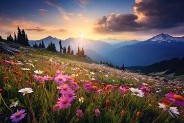 Vibrant wildflowers on a mountain meadow
