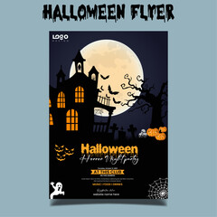 Happy Halloween banner template with halloween pumpkin and Halloween Elements on wood background. Website spooky,Background or banner Halloween template