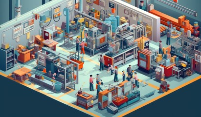 isometric view of people working in a factory Generative AI