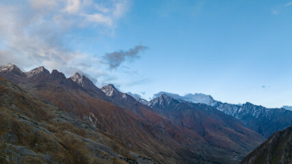 Landscape of snow capped mountains