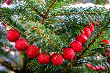 christmas baubles at a tree