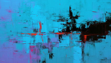 Abstract oil painting, neon red, pink, blue brush strokes background, wallpaper, paint texture, bold art, expressive artwork, fine realistic detail, modern style, evoking vibrant emotions, feelings