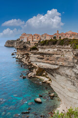 Fototapeta na wymiar Bonifacio Village Landscape on sea cliffs of southern Corsica, France