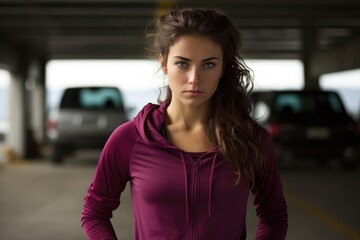 Fototapeta premium A confident woman posing in a parking garage