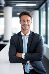 Fototapeta premium A stylish man in a professional suit and tie posing confidently for a portrait