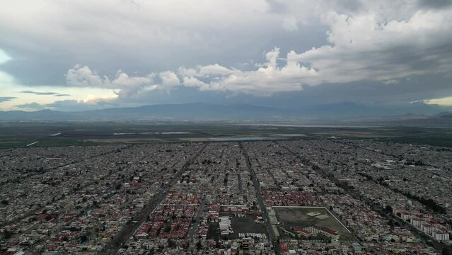 Panoramic views of the state of Mexico. Ecatepec, Texcoco, cloudy day