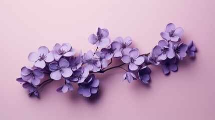  a bunch of purple flowers on a pink background with space for text.  generative ai