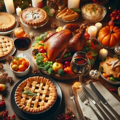 christmas dinner table with food. IA Generativa