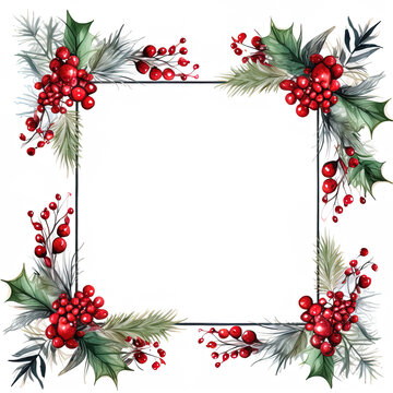 Quadratischer Rahmen mit Weihnachtsmistel. Festlicher Hintergrund, Zeichnung