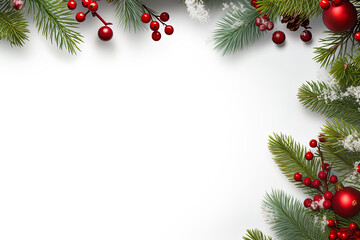 Naklejka na ściany i meble Rahmen mit Weihnachtsmistel und Zweigen. Festlicher Weihnachts Hintergrund, Zeichnung