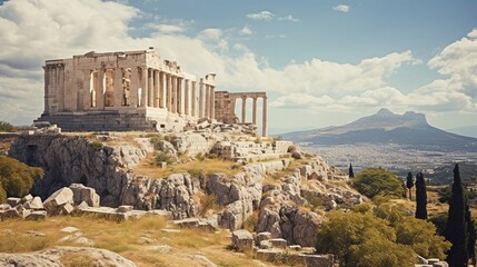 Ancient historical ruins of Athens, old buildings of Greece. Created with Generative Ai technology.