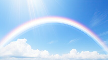  a rainbow appears in the sky over a beach and ocean.  generative ai