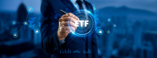 ETF Exchange-traded fund innovative stock market investment business finance strategy concept.