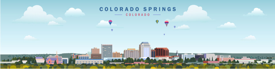 Colorado Springs travel and tourism city skyline colorado vector panoramic design - 663487015