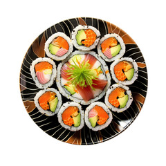 decorative palte with sushi  ,isolated on transparent background