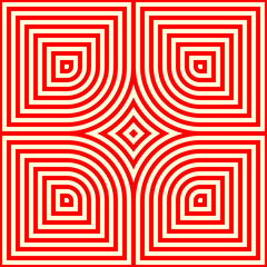 Stylized red squares and rhombuses on yellow background. Decorative grill panel motif. Surface pattern design with symmetric geometric ornament. Digital paper for web designing, textile print. Vector