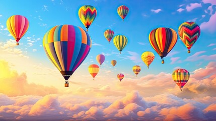  a bunch of hot air balloons flying in the sky above the clouds.  generative ai