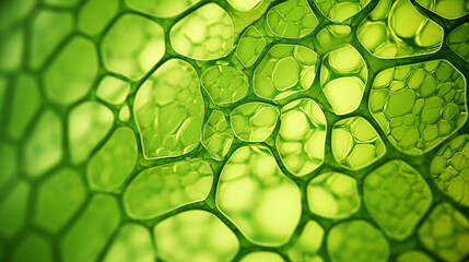 Delve into the fascinating realm of green plant cells through an extreme close-up for a science-themed background.. - obrazy, fototapety, plakaty